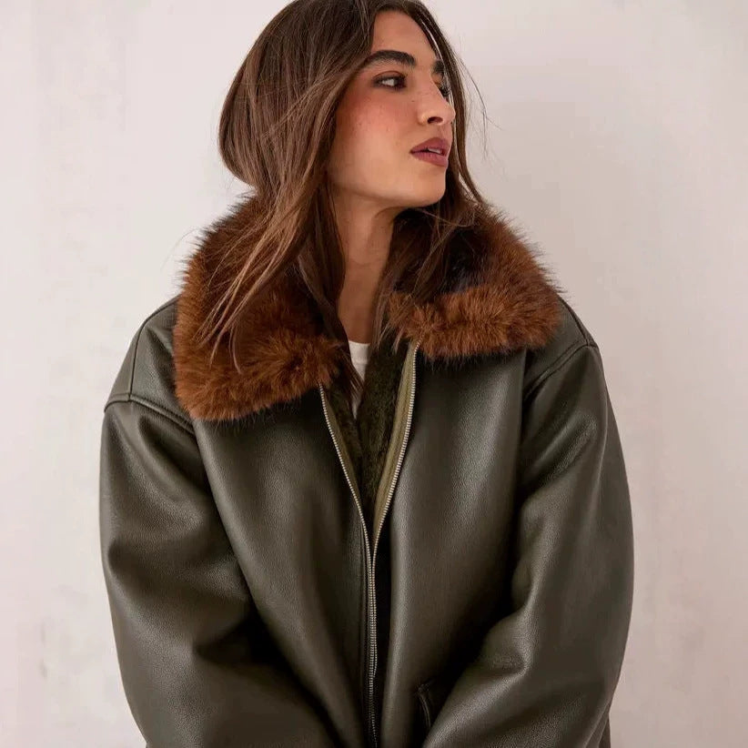 Crocodile Pattern Pu Leather Jacket For Women With Zipper Placket And Belt Detail, Stylish Streetwear Outerwear