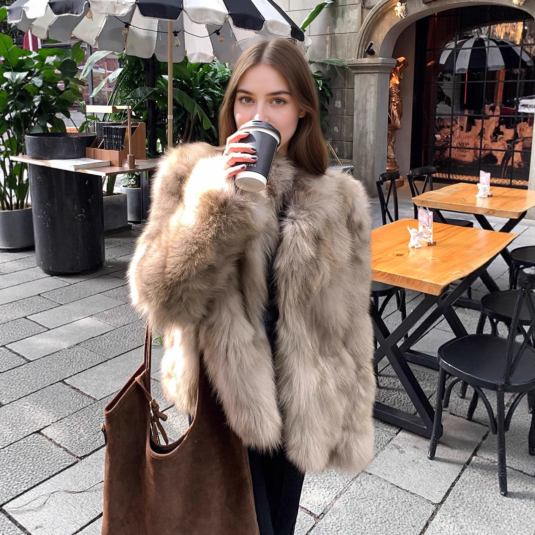 British Style Solid Color Coat With Hidden Buckle Placket, Standing Collar, Warm Polyester Fabric Outerwear