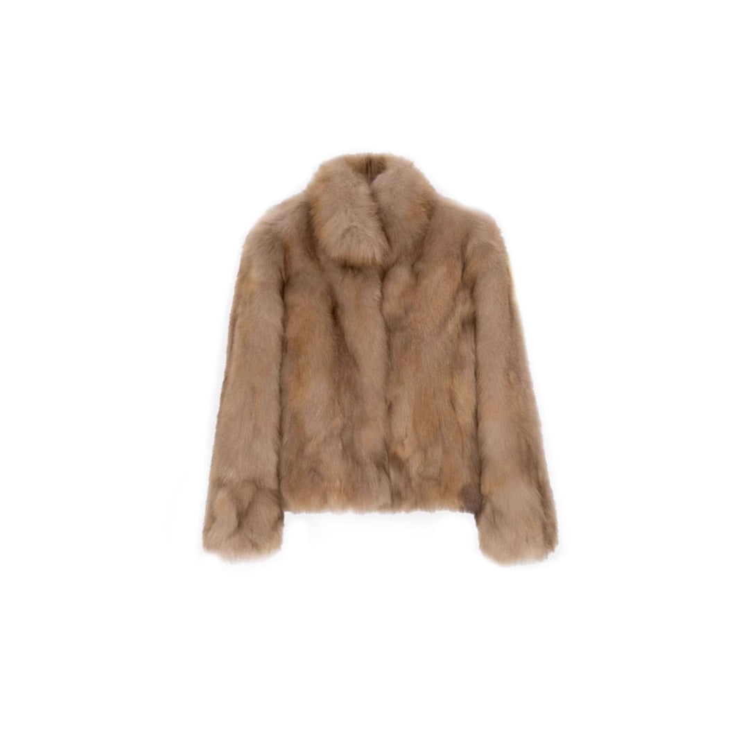 British Style Solid Color Coat With Hidden Buckle Placket, Standing Collar, Warm Polyester Fabric Outerwear
