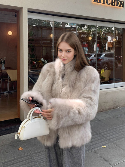 British Style Solid Color Coat With Hidden Buckle Placket, Standing Collar, Warm Polyester Fabric Outerwear