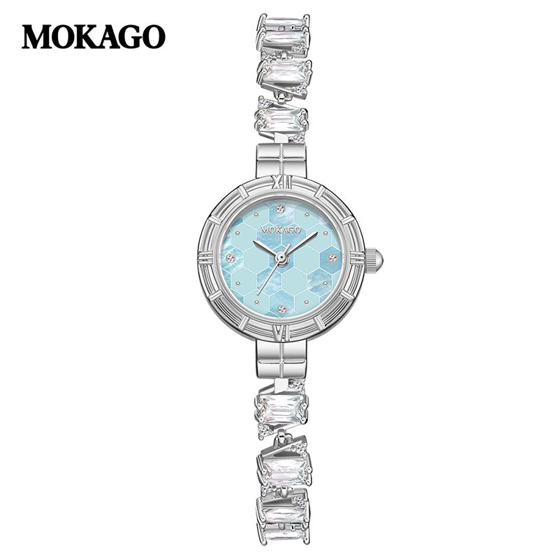 Women’s Quartz Watch With Copper Strap And Jewelry Buckle, Round Dial Featuring Tempered Glass Mirror