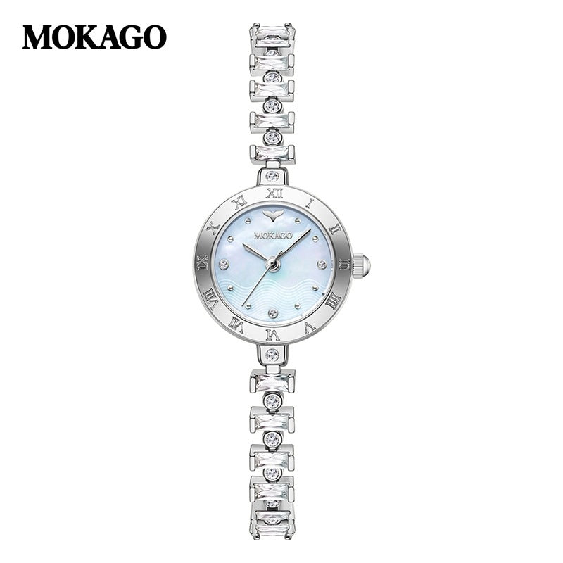 Women’s Quartz Watch With Copper Strap And Jewelry Buckle, Round Dial Featuring Tempered Glass Mirror
