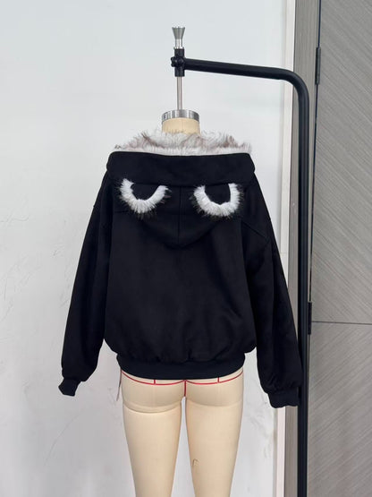 British Style Solid Color Coat With Zipper Placket, Hooded Design, Made Of Polyester Featuring Patchwork Craftsmanship