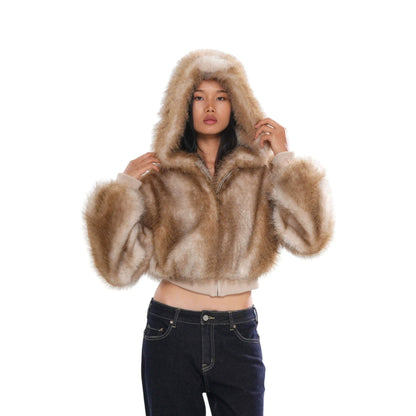 Elegant Fox Pattern Zipper Coat Jacket In Polyester Fabric Featuring Practical Pockets