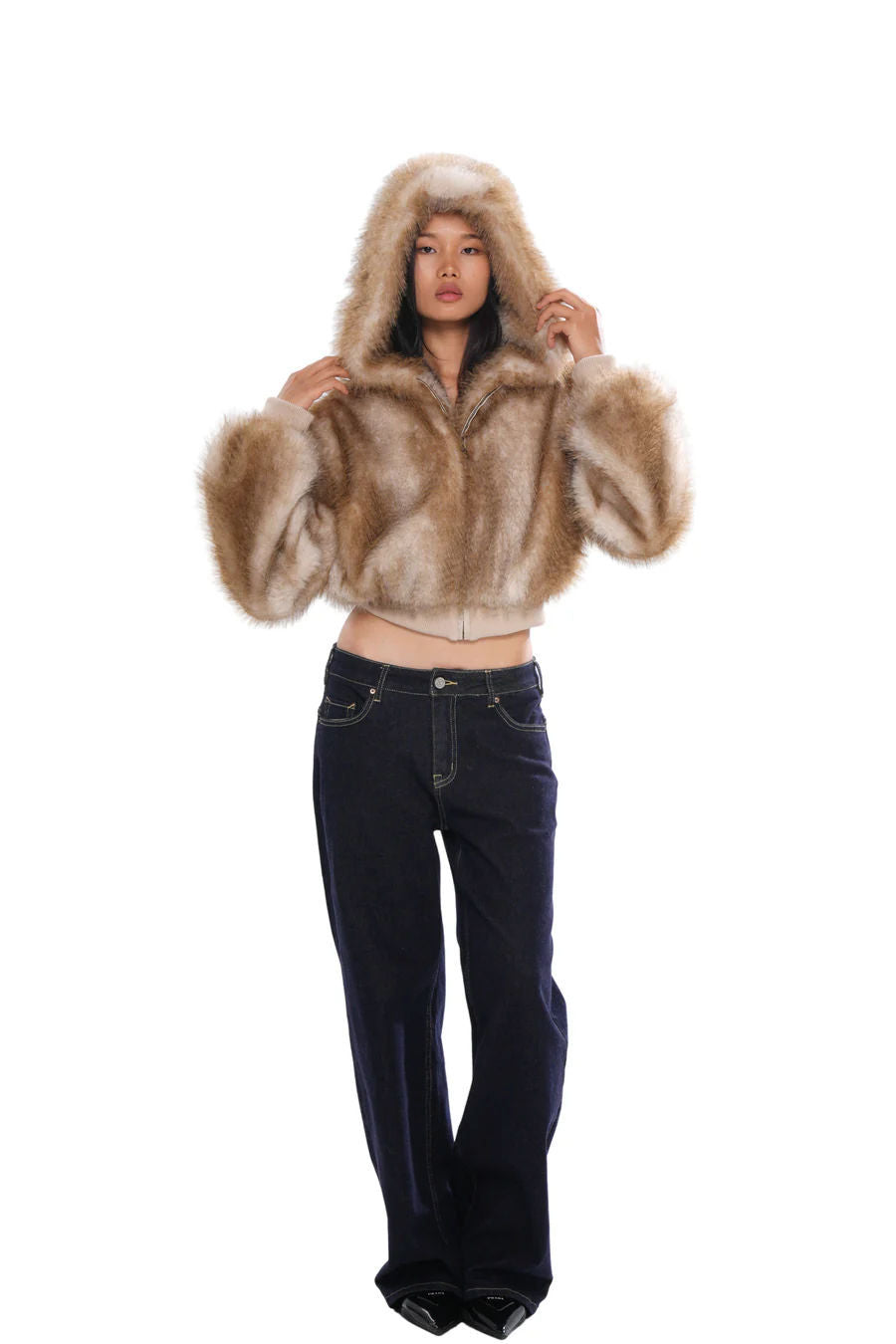 Elegant Fox Pattern Zipper Coat Jacket In Polyester Fabric Featuring Practical Pockets
