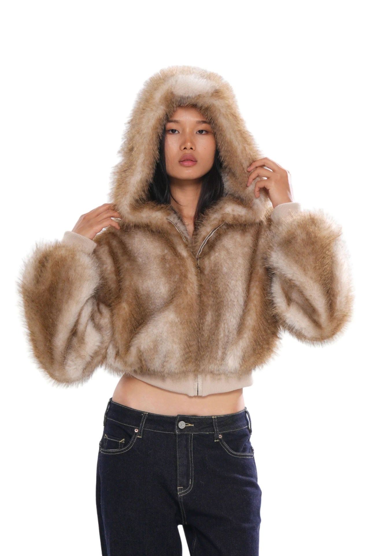 Elegant Fox Pattern Zipper Coat Jacket In Polyester Fabric Featuring Practical Pockets