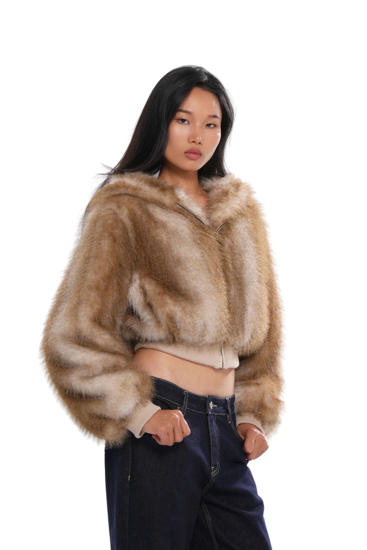 Elegant Fox Pattern Zipper Coat Jacket In Polyester Fabric Featuring Practical Pockets