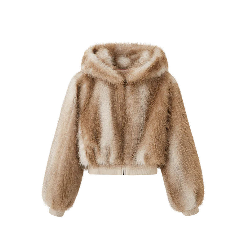Elegant Fox Pattern Zipper Coat Jacket In Polyester Fabric Featuring Practical Pockets