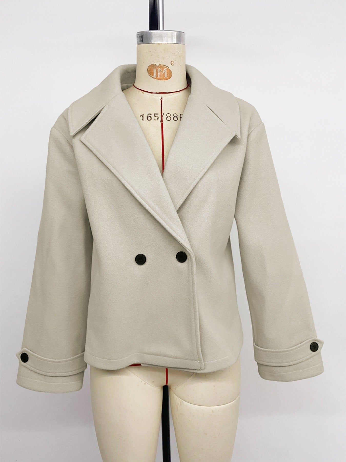Solid Color Woolen Coat For Women In Polyester Fabric Featuring Double Breasted Design With Lapel Collar