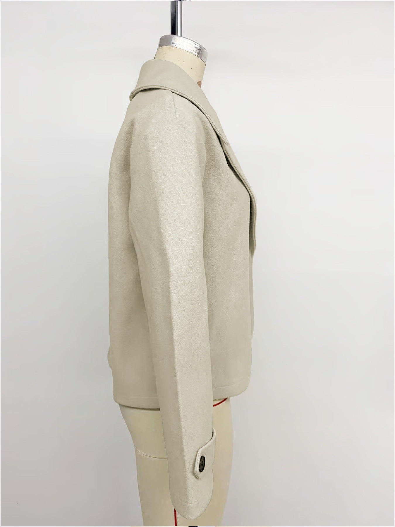 Solid Color Woolen Coat For Women In Polyester Fabric Featuring Double Breasted Design With Lapel Collar