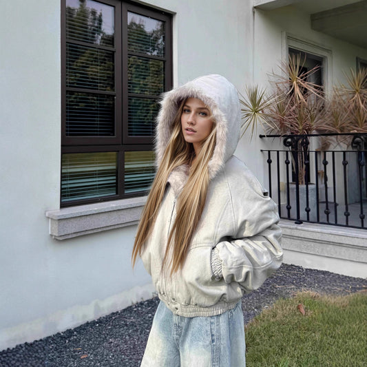 British Style Faux Fur Coat With Pocket Detail, Hooded Design, Made From Polyester Fabric