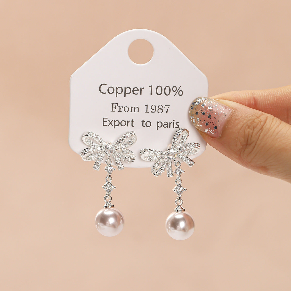 Silver Bow Tie Stud Earrings For Women In Copper With Rhinestones And 925 Sterling Silver Posts