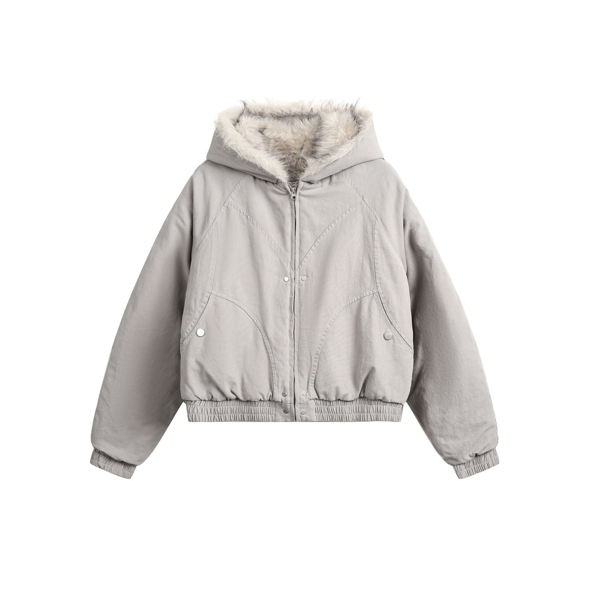 British Style Faux Fur Coat With Pocket Detail, Hooded Design, Made From Polyester Fabric