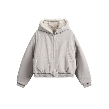 British Style Faux Fur Coat With Pocket Detail, Hooded Design, Made From Polyester Fabric