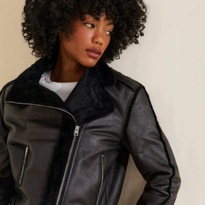 Punk Solid Color Women's Leather Jacket In PU Fabric Featuring Zipper Placket