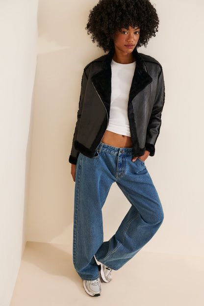 Punk Solid Color Women's Leather Jacket In PU Fabric Featuring Zipper Placket