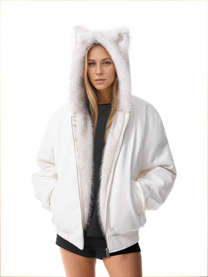 British Style Solid Color Coat Jacket In Polyester Fabric With Hooded Collar And Pocket Design