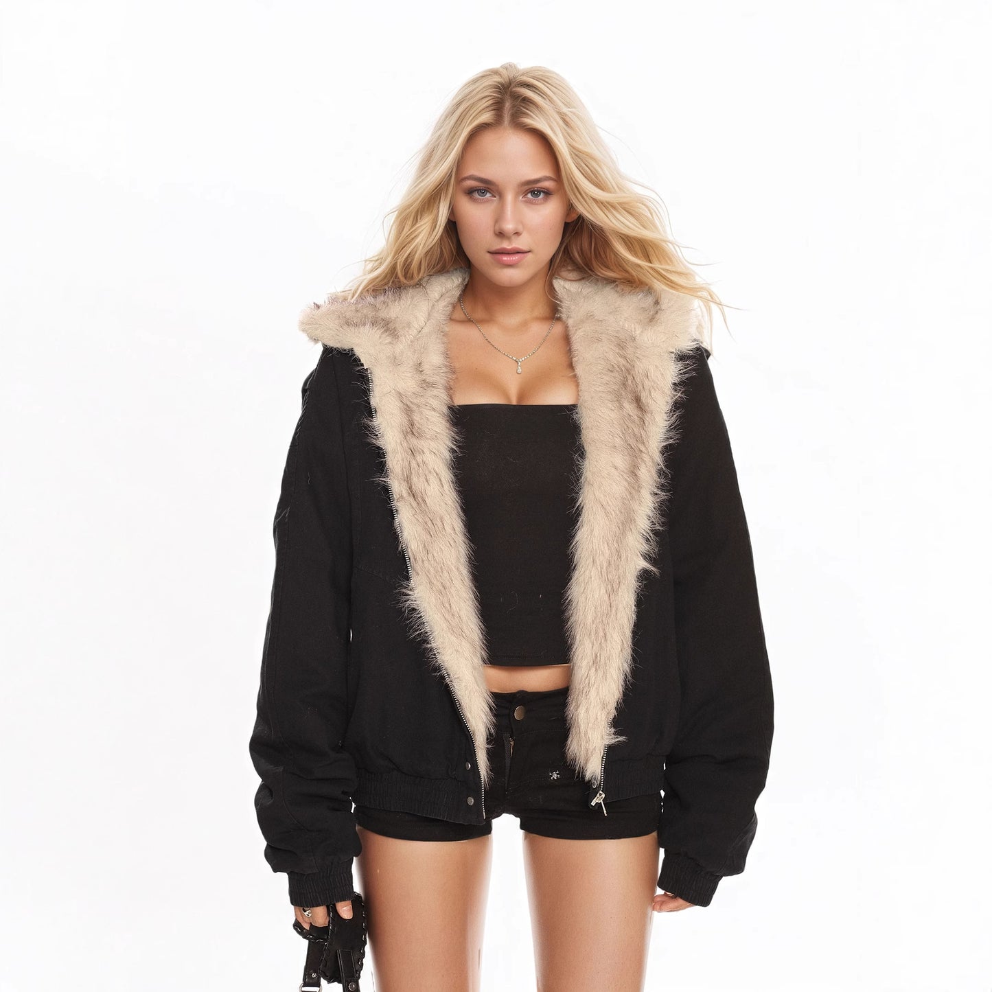 British Style Solid Color Coat Jacket In Polyester Fabric With Hooded Collar And Pocket Design