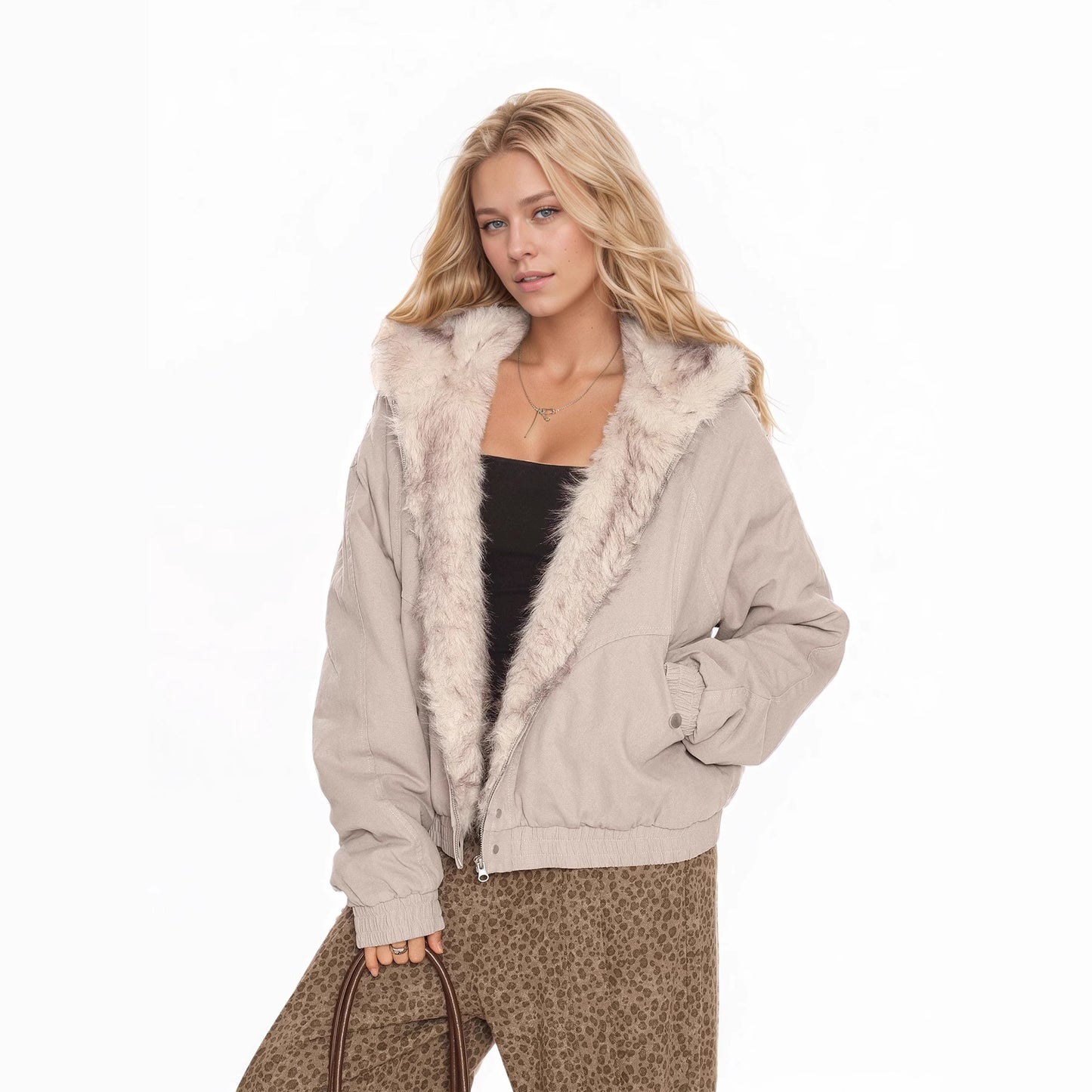 British Style Solid Color Coat Jacket In Polyester Fabric With Hooded Collar And Pocket Design