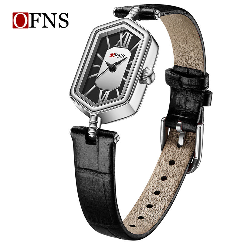 Women's Quartz Watch With Rhombus Dial Featuring Tempered Glass And Pin Buckle Strap Material Belts