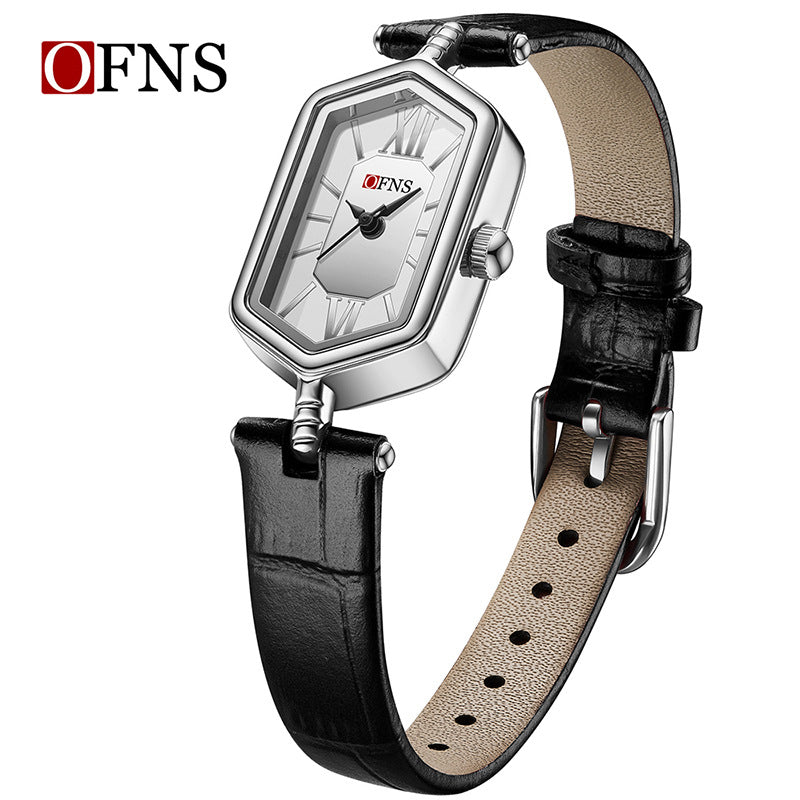 Women's Quartz Watch With Rhombus Dial Featuring Tempered Glass And Pin Buckle Strap Material Belts