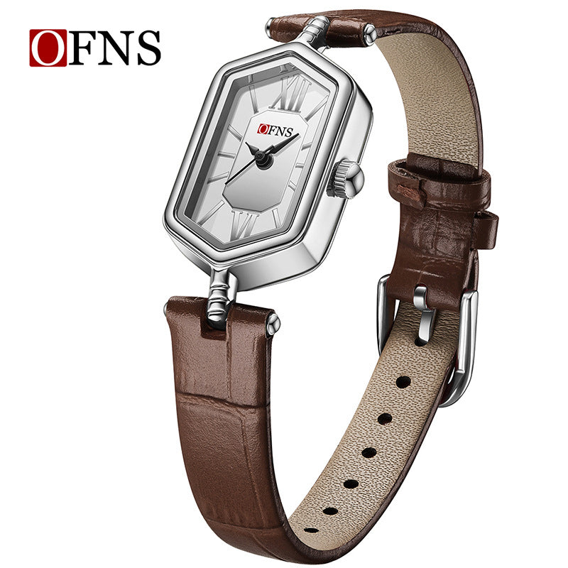 Women's Quartz Watch With Rhombus Dial Featuring Tempered Glass And Pin Buckle Strap Material Belts