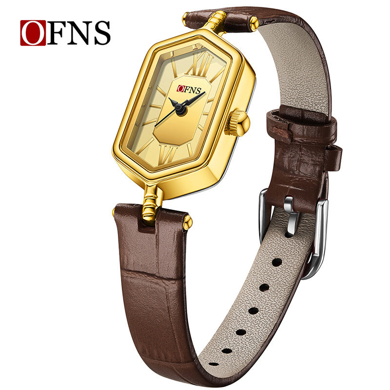 Women's Quartz Watch With Rhombus Dial Featuring Tempered Glass And Pin Buckle Strap Material Belts