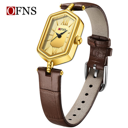 Women's Quartz Watch With Rhombus Dial Featuring Tempered Glass And Pin Buckle Strap Material Belts