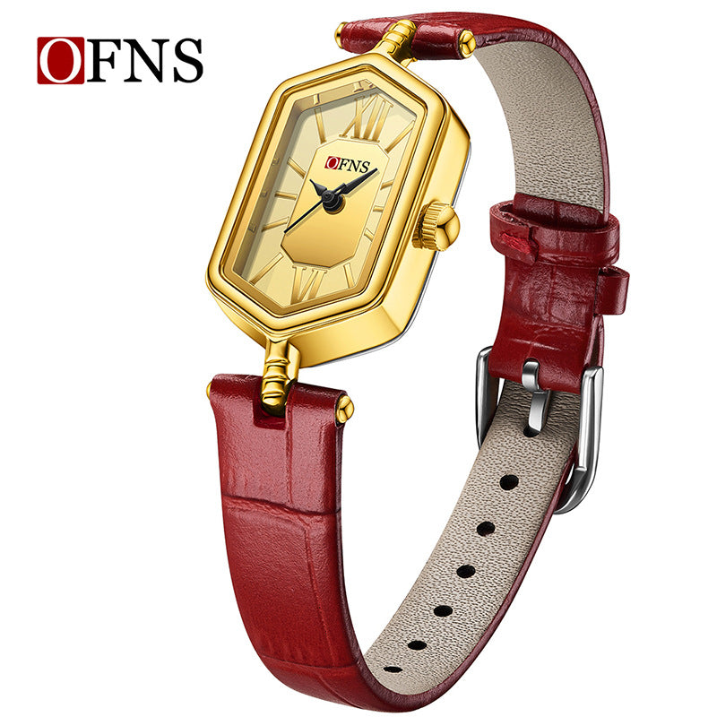 Women's Quartz Watch With Rhombus Dial Featuring Tempered Glass And Pin Buckle Strap Material Belts