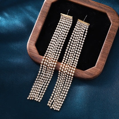 Simple Style Tassel Drop Earrings For Women With 925 Sterling Silver Ear Pins And Rhinestone Inlay