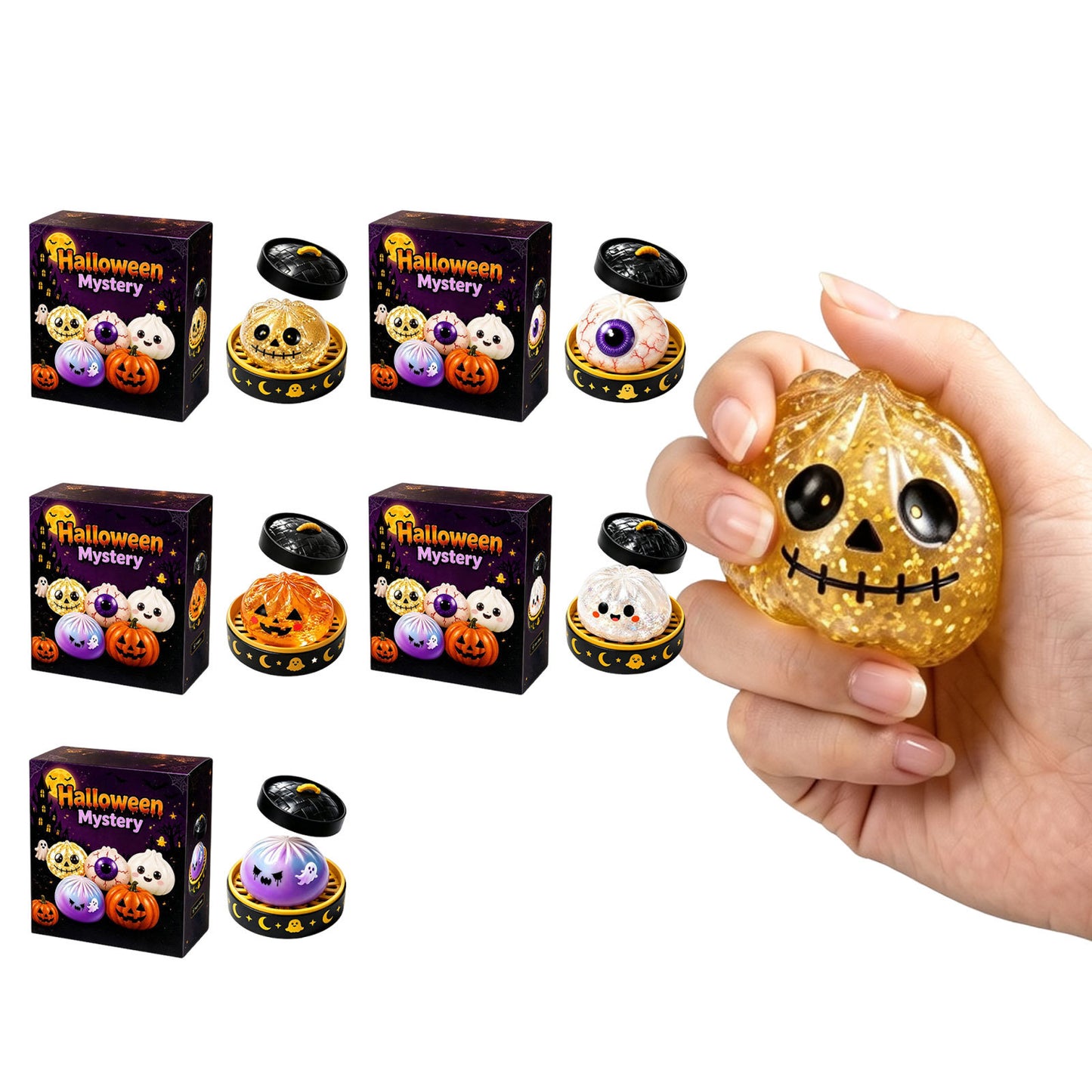 Halloween Skull Squishy Toy Made Of TPR, Novelty Gold Stress Relief Toy For Halloween