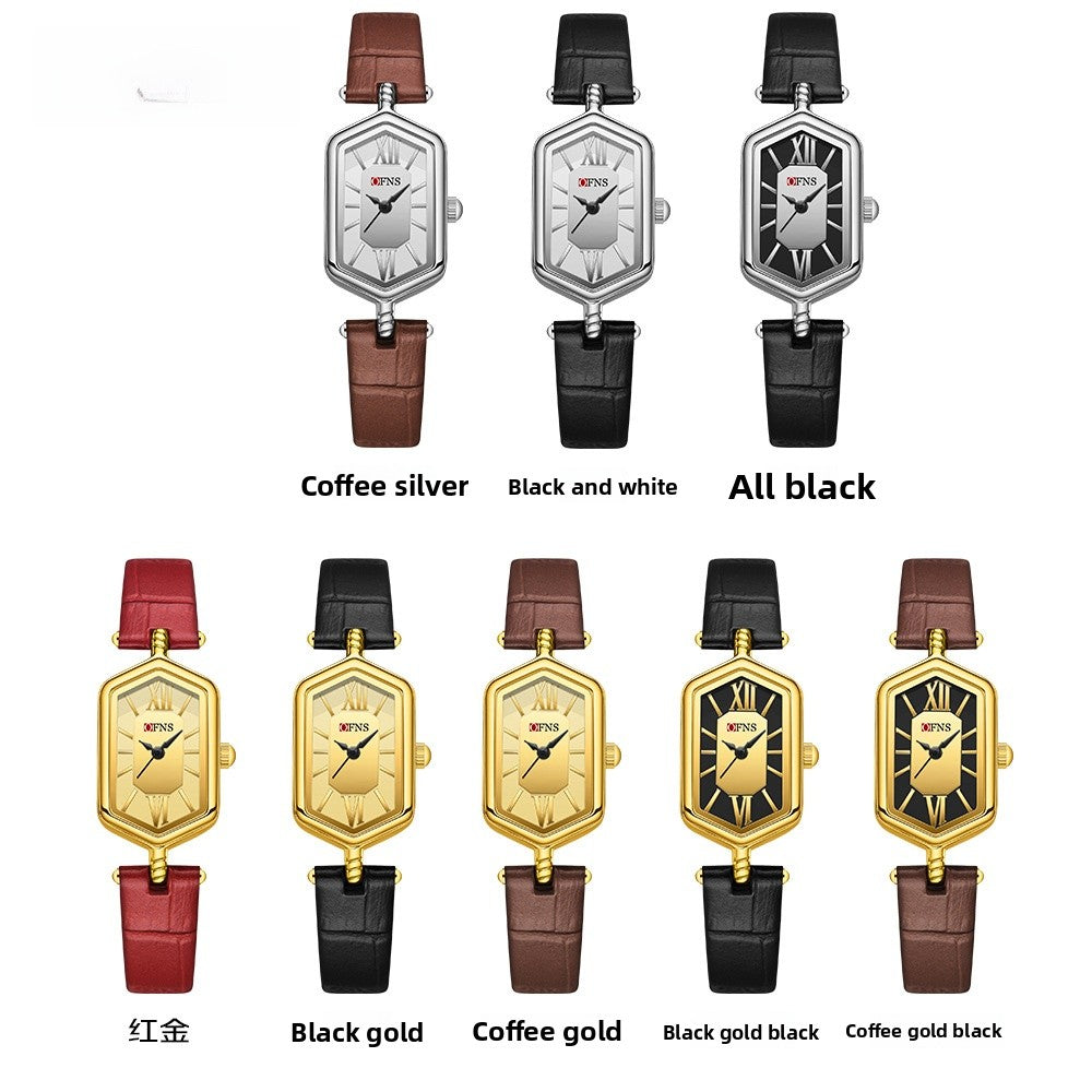 Women's Quartz Watch With Rhombus Dial Featuring Tempered Glass And Pin Buckle Strap Material Belts