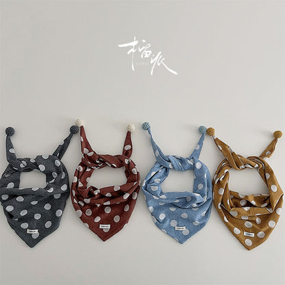 Kid's Polka Dots Triangle Scarf In Sky Blue Acrylic, Perfect For Autumn