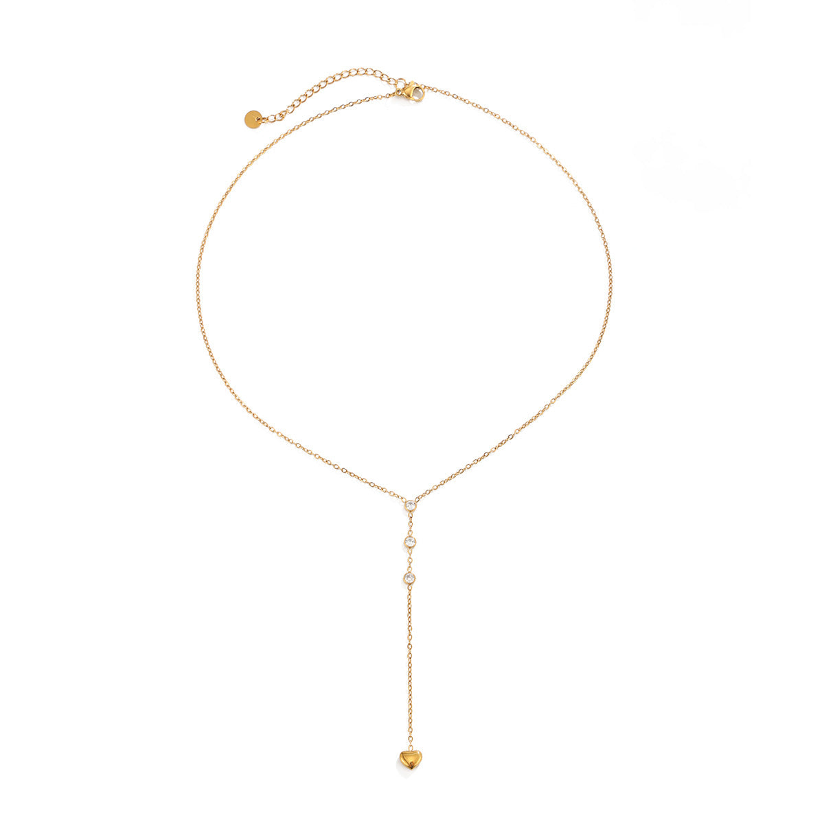 Heart Shape Tassel Y-Necklace Lariat Necklace For Women In 304 Stainless Steel With PVD Coated Gold Plating And Zircon Inlay