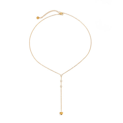 Heart Shape Tassel Y-Necklace Lariat Necklace For Women In 304 Stainless Steel With PVD Coated Gold Plating And Zircon Inlay