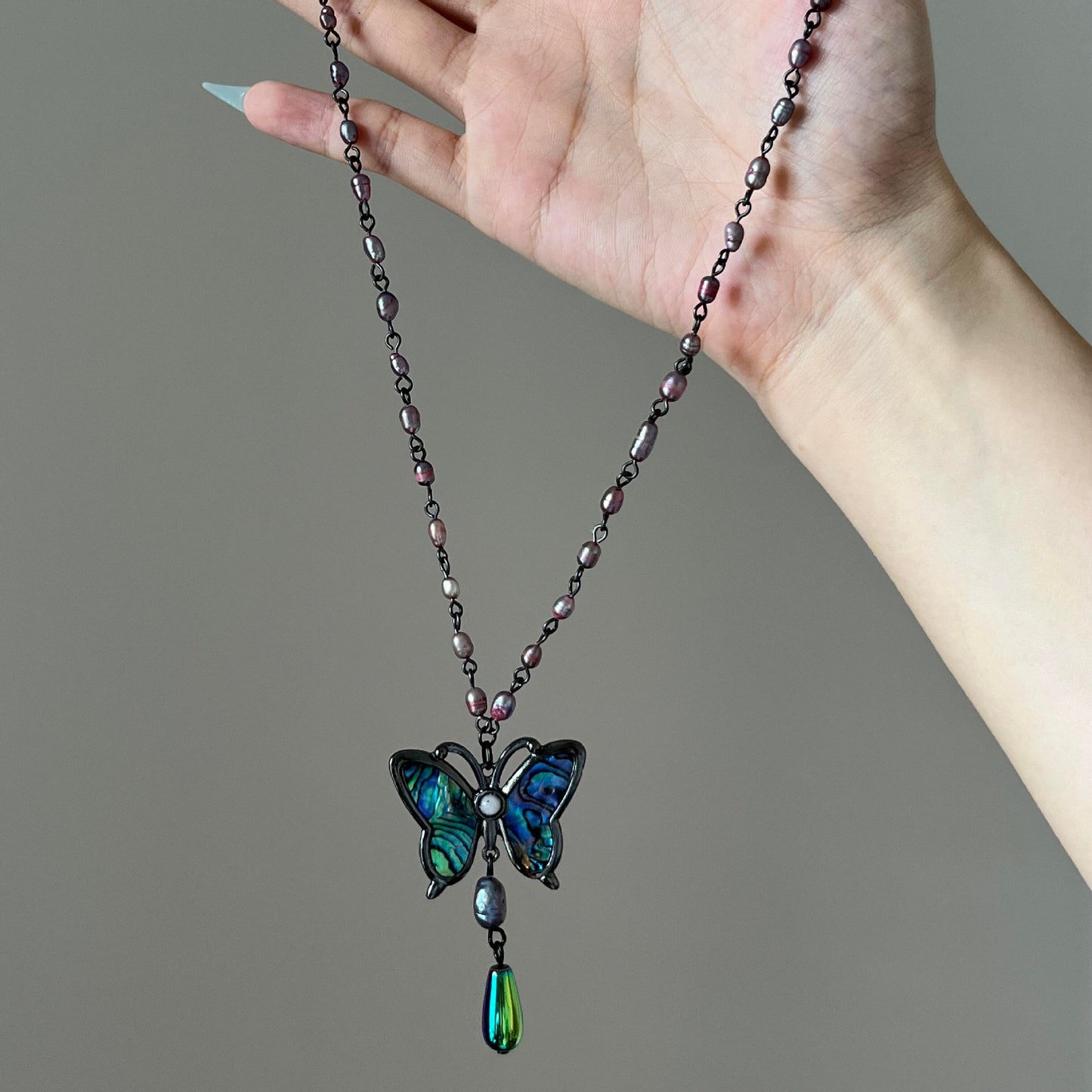 Butterfly Beading Necklace With Alloy Pendant, Retro Style, Unisex Design