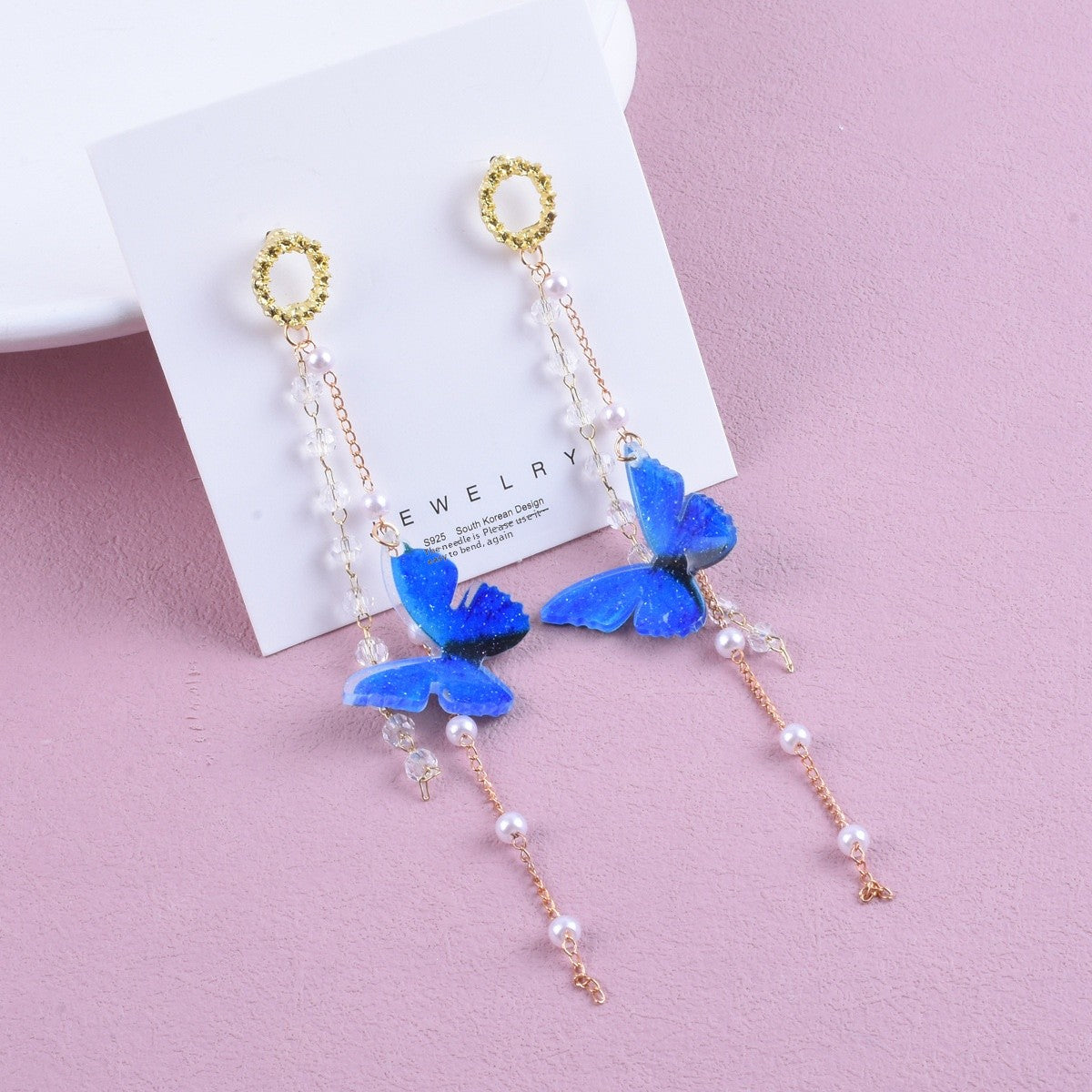 Sweet Butterfly Unisex Earrings, Alloy With Electroplated Finish, 304 Stainless Steel Posts, Tassel Design