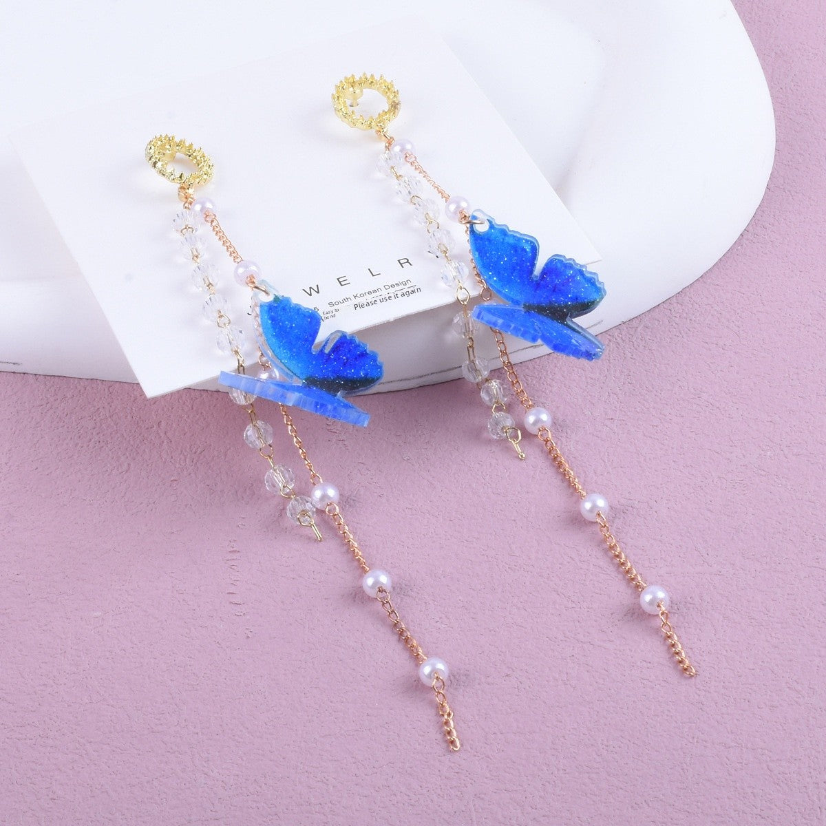 Sweet Butterfly Unisex Earrings, Alloy With Electroplated Finish, 304 Stainless Steel Posts, Tassel Design