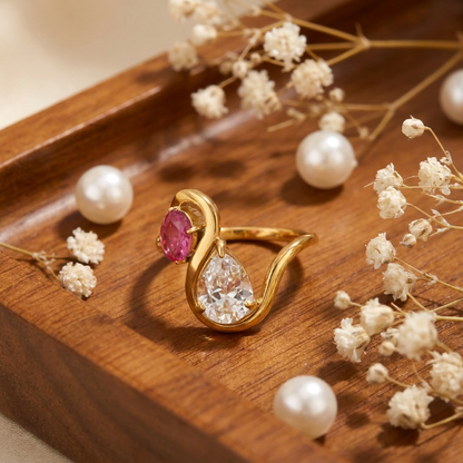 Geometric Electroplated Rings For Women In 304 Stainless Steel With 18K Real Gold PVD Coating And Zircon Inlay