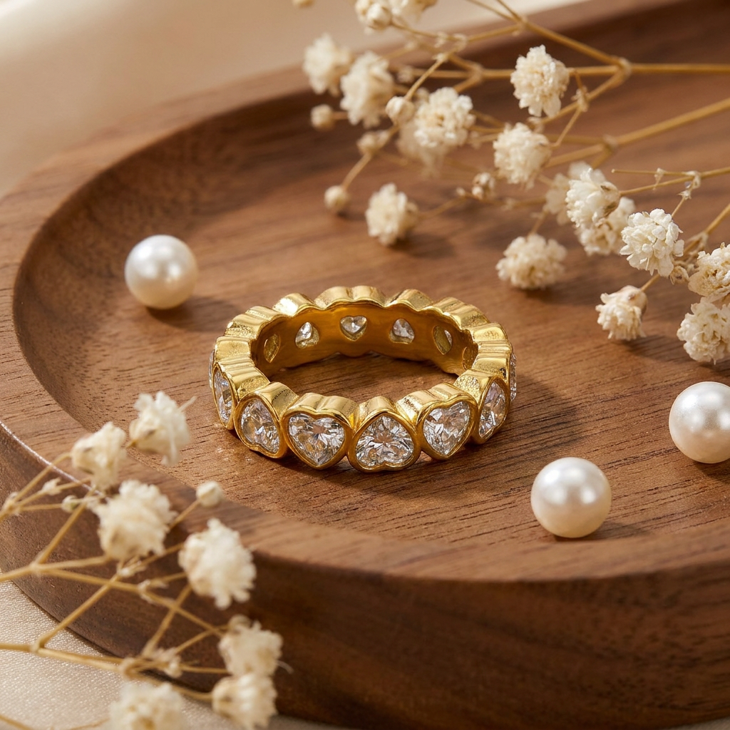 Geometric Electroplated Rings For Women In 304 Stainless Steel With 18K Real Gold PVD Coating And Zircon Inlay
