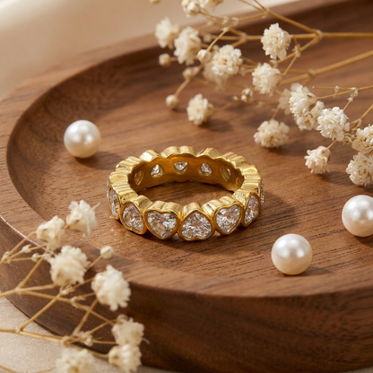 Geometric Electroplated Rings For Women In 304 Stainless Steel With 18K Real Gold PVD Coating And Zircon Inlay