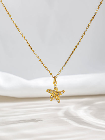Three-dimensional Starfish Necklace For Women With 18K Real Gold Plated 304 Stainless Steel And PVD Coated Cable Chain