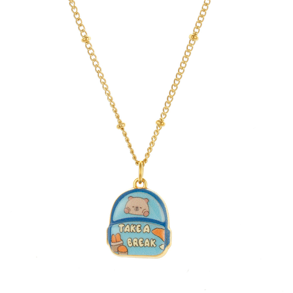 Waterproof Pendant Necklace IG Style 18K Gold Plated 304 Stainless Steel PVD Coated Thin Chain