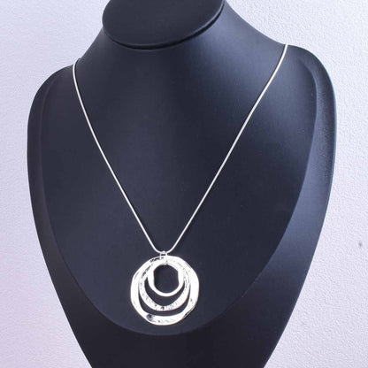 Geometric Sandblasted Zinc Alloy Necklace With Silver Plated Electroplated Finish, Unisex Design