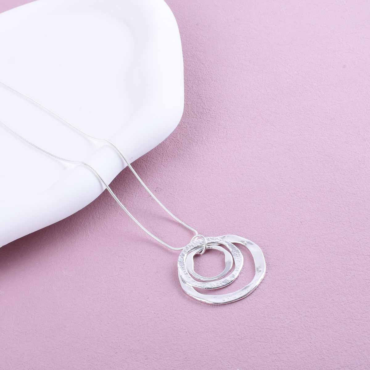 Geometric Sandblasted Zinc Alloy Necklace With Silver Plated Electroplated Finish, Unisex Design