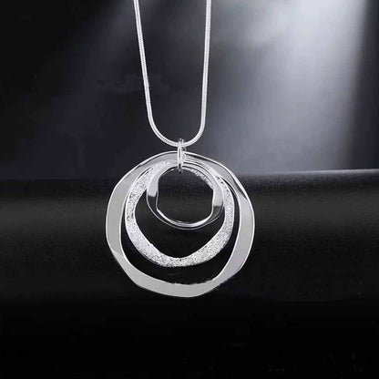 Geometric Sandblasted Zinc Alloy Necklace With Silver Plated Electroplated Finish, Unisex Design