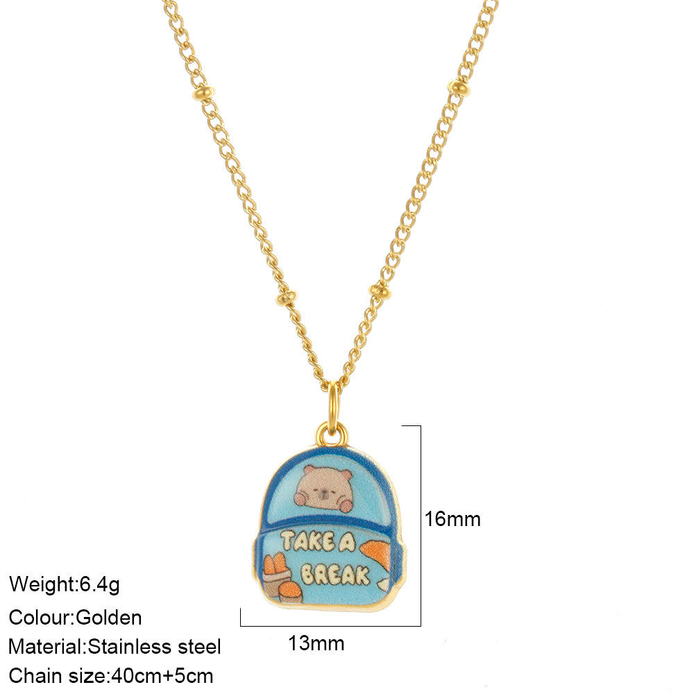 Waterproof Pendant Necklace IG Style 18K Gold Plated 304 Stainless Steel PVD Coated Thin Chain