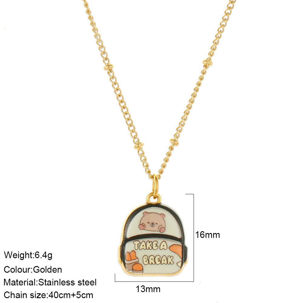 Waterproof Pendant Necklace IG Style 18K Gold Plated 304 Stainless Steel PVD Coated Thin Chain