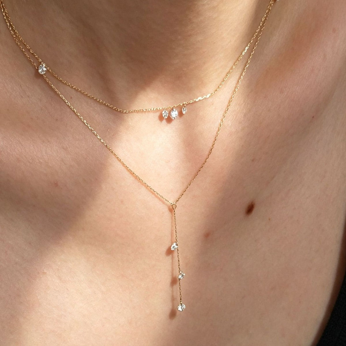 Geometric Simple Style Necklace For Women In 925 Sterling Silver With 18K Real Gold Plated And Zircon Inlay