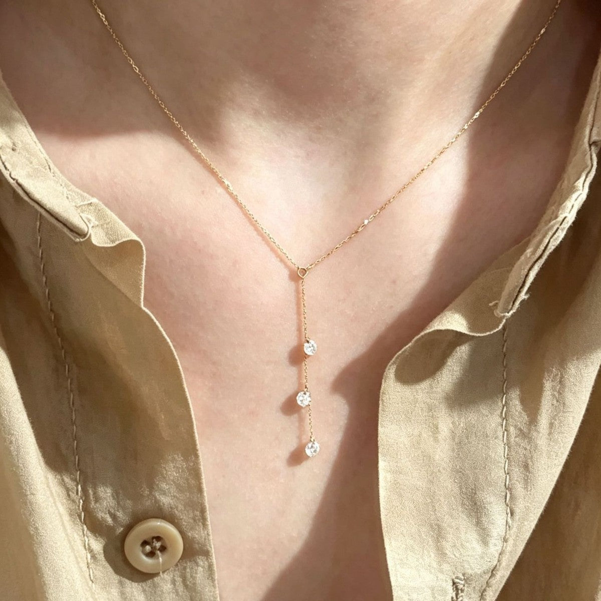 Geometric Simple Style Necklace For Women In 925 Sterling Silver With 18K Real Gold Plated And Zircon Inlay